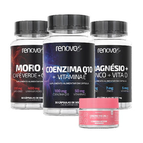 1x Coenzima Q10 + 1x Magnésio + 1x Moro 4K + 1x Creme Resveratrol