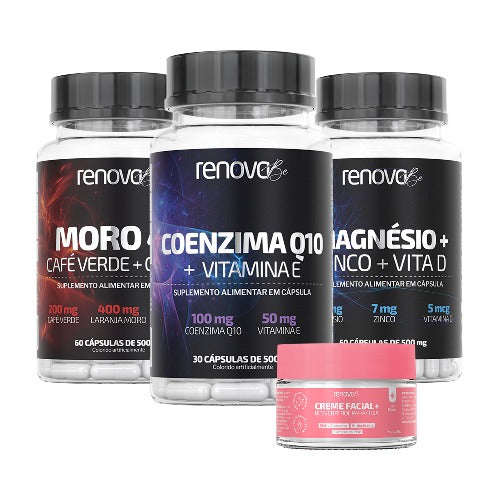 1x Coenzima Q10 + 1x Magnésio + 1x Moro 4K + 1x Creme Resveratrol